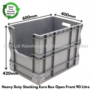 Heavy Duty Stacking Euro Box 60cm 90 Litre Open Front